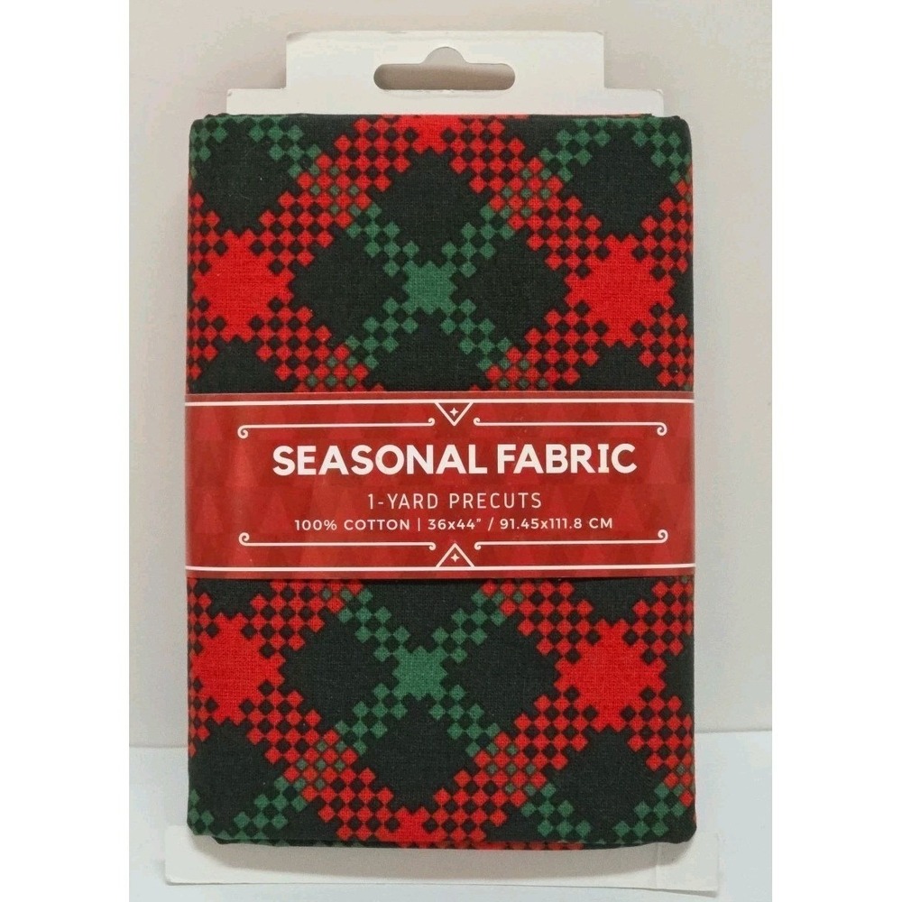 Seasonal Fabric David Textiles 1 Yard Precut RED GREEN‎ PLAID 36x44" New